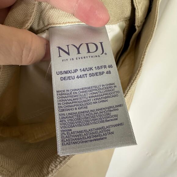 EUC NYDJ Stretch Linen Straight Leg Ankle Trouser Pants Tan Sz 14 Summer Office - Picture 5 of 9